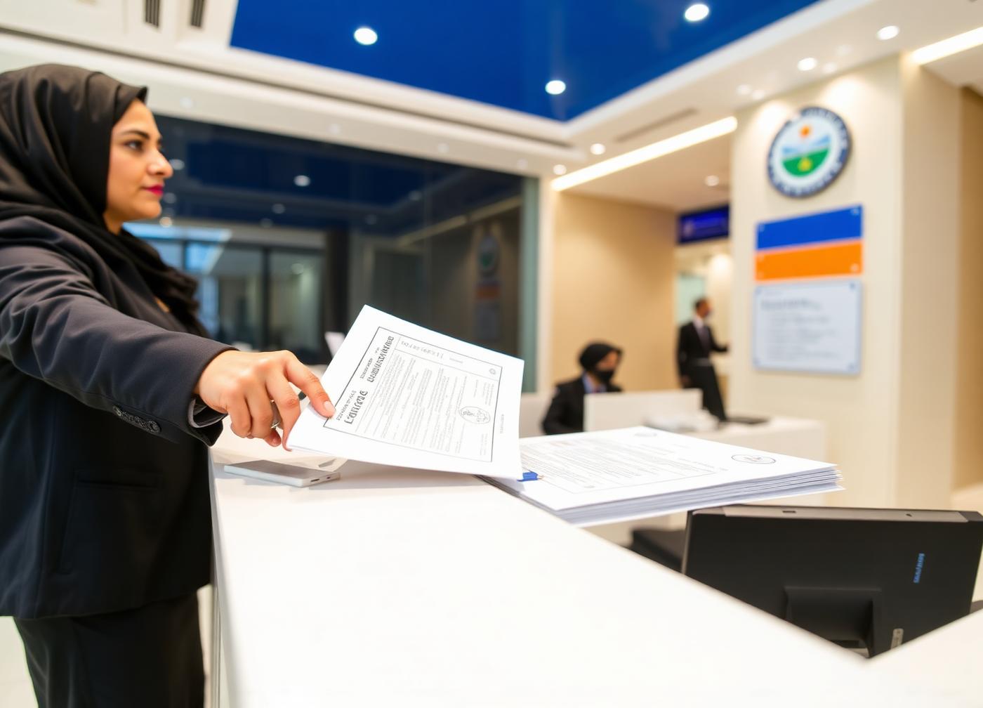 PRO consultant submitting documents at a UAE government service centre