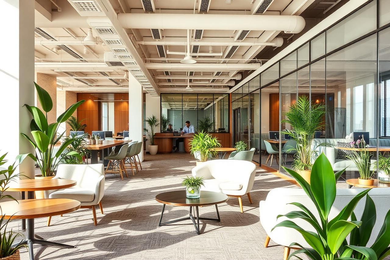 Bright coworking lounge with meeting rooms in Dubai